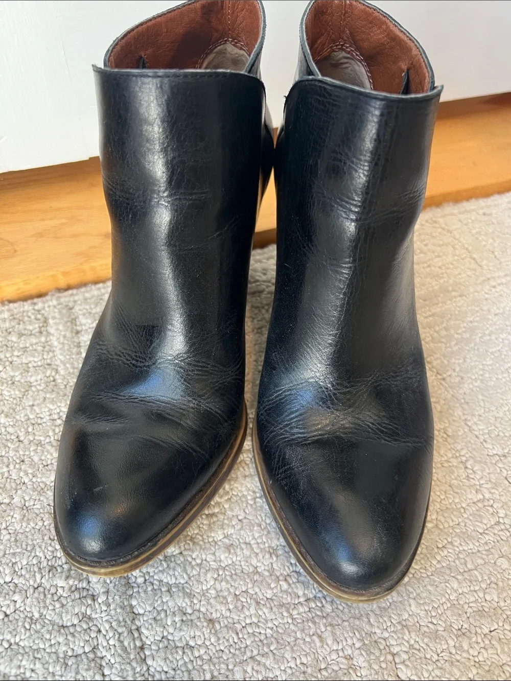 Lucky Brand Black Leather Ankle Booties with Block Heel - Picture 2 of 10